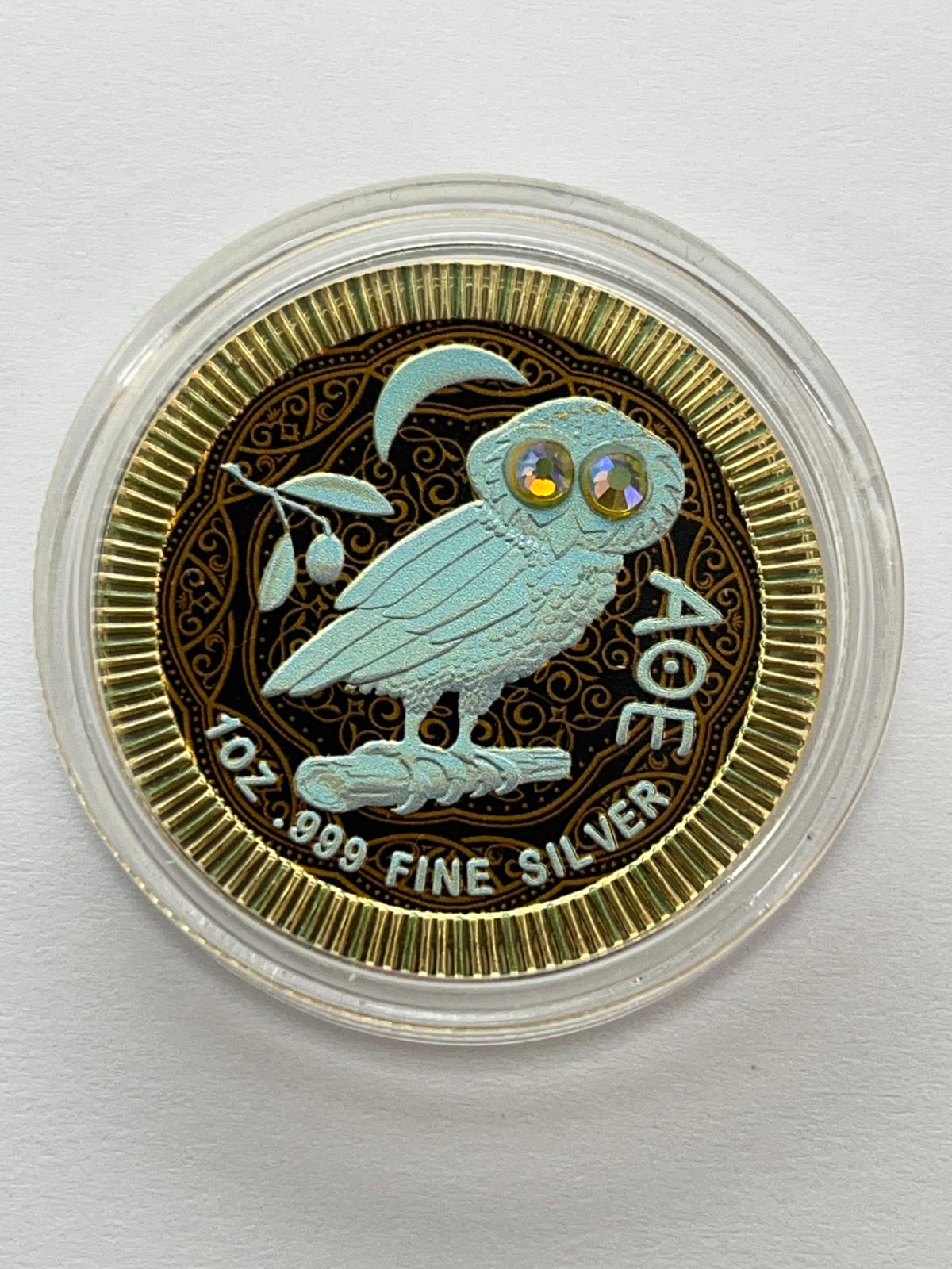 Athenian Owl – Bronze/Gold Background, Gold Eyes - 1 oz