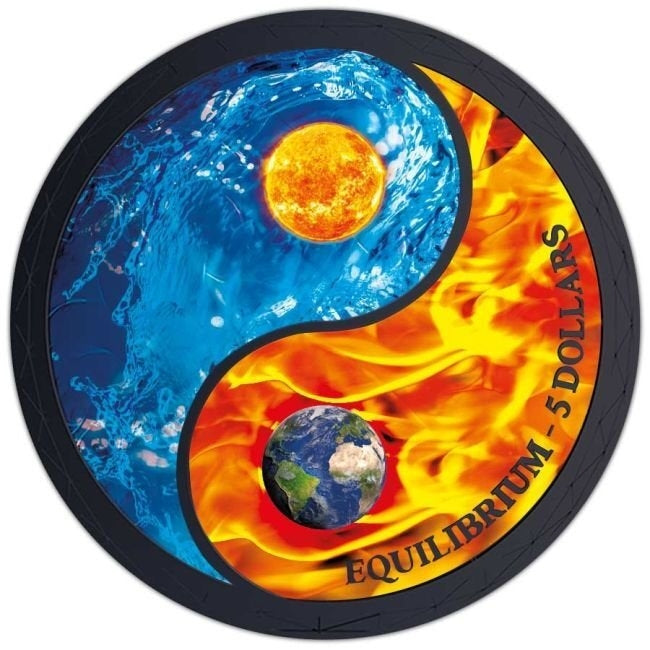 Tokelau - Silver Equilibrium Water Fire Black Platinum Colorized Coin - 1 oz