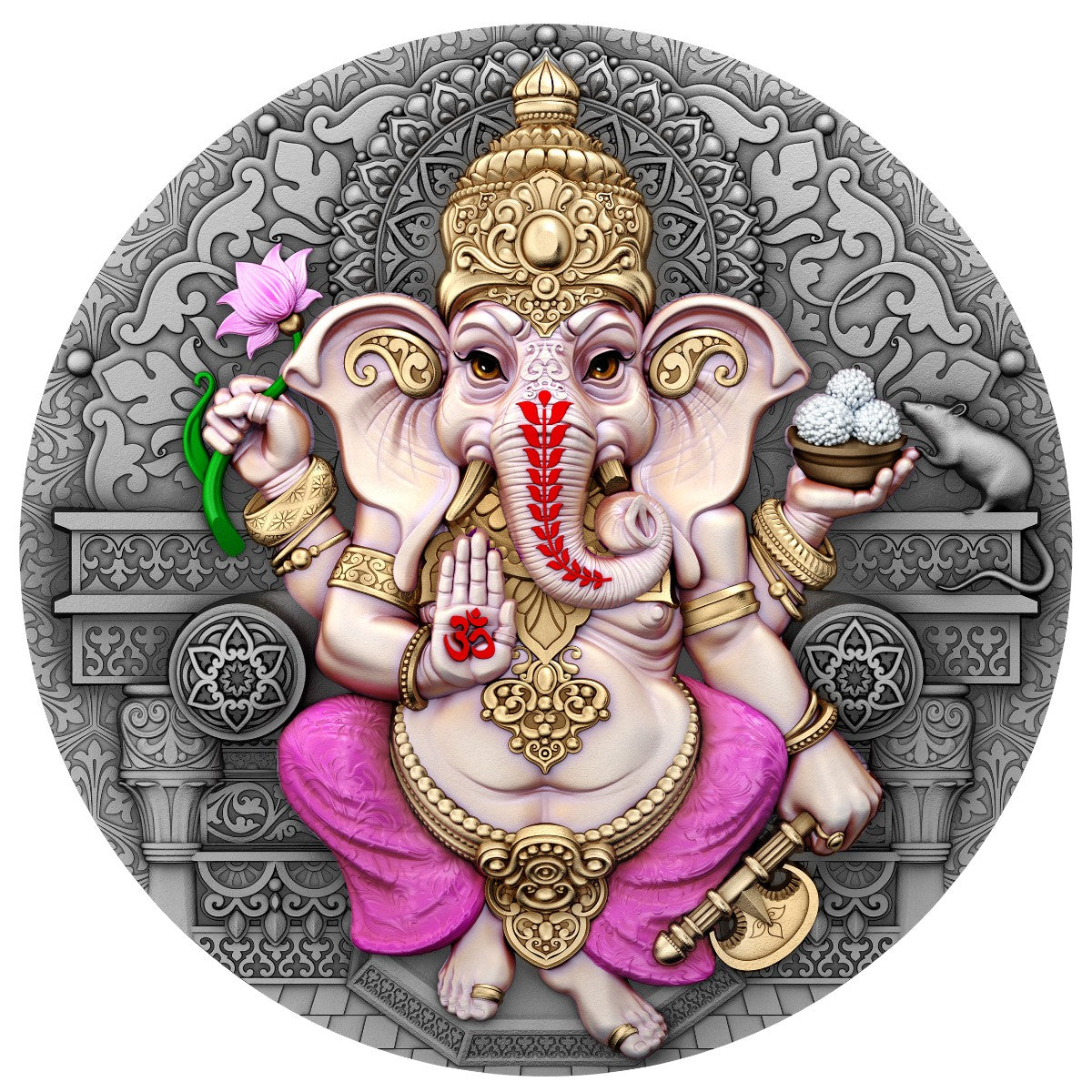 Niue - Ganesha High Relief Color Antique Finish Silver Coin - 2 oz