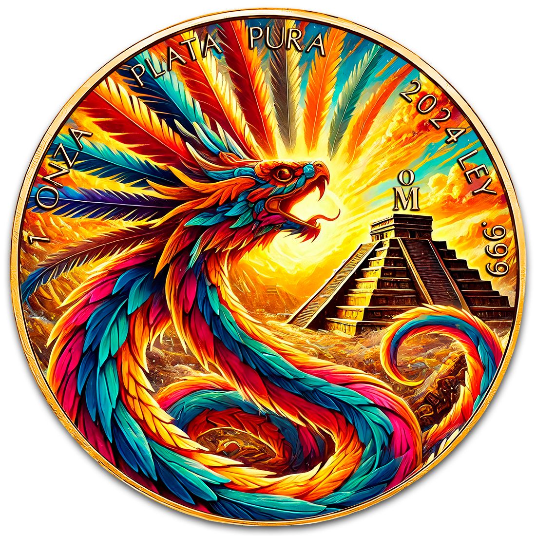 Mexico - Libertad Quetzalcoatl 24k Gold Gilded Colorized Silver Coin - 1 oz