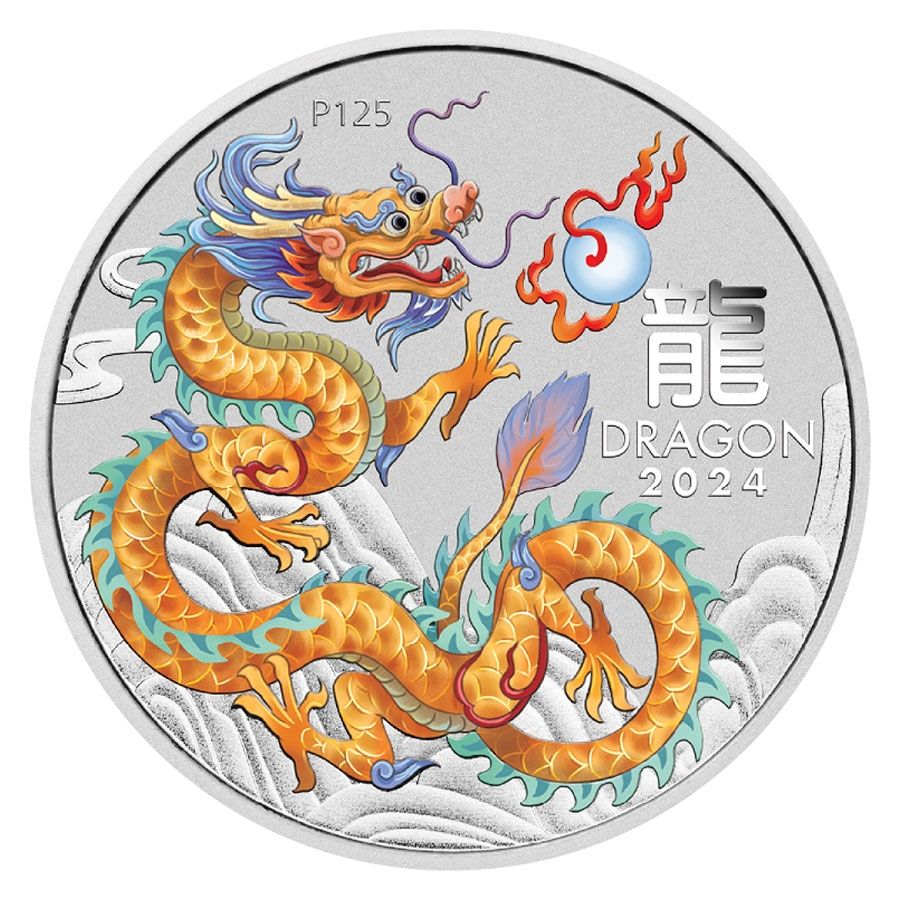 Australian Lunar Year of the Dragon - ANA Coin Show Chicago Special Golden Dragon Colored Silver Coin