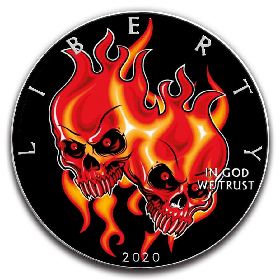 America - Silver Eagle Burning Twin Skulls Colorized Coin - 1 oz