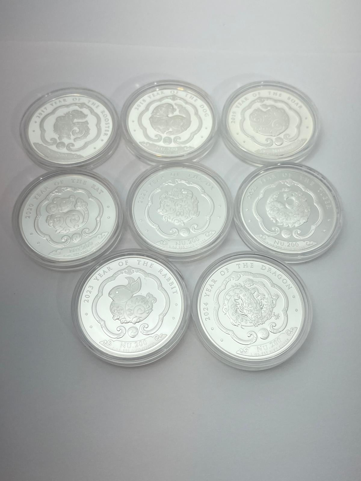 Kingdom of Bhutan – Chinese Lunar Series 2017–2024 – 8 x 1 oz Silvermynt