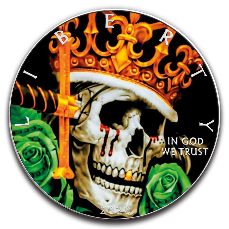 America - Silver Eagle King Skull Colorized Coin - 1 oz