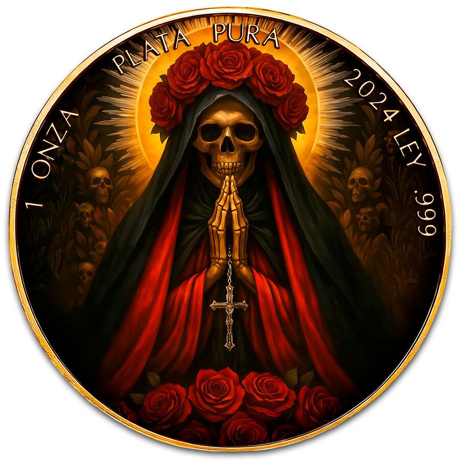 Mexico - Libertad Praying Santa Muerte 24k Gold Gilded Colorized Silver Coin - 1 oz