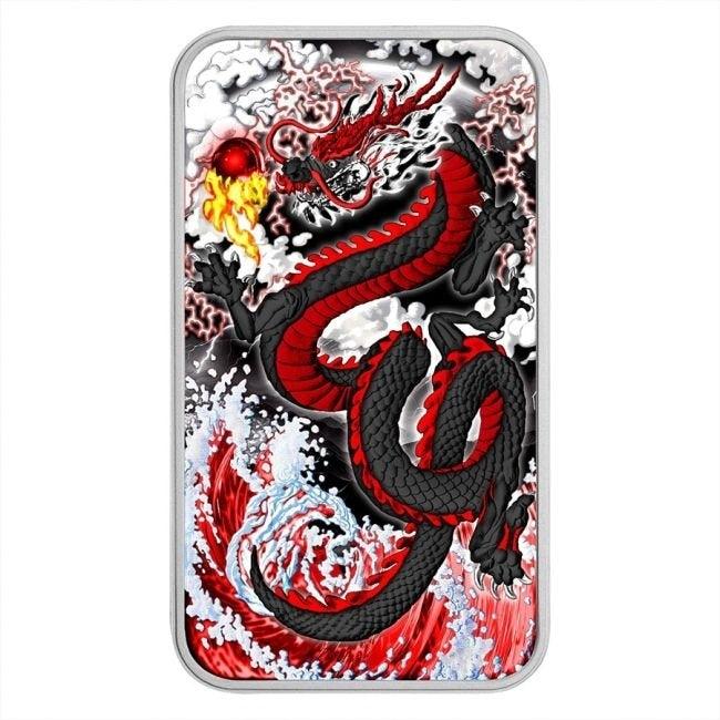 Australia - Silver Rectangle Black Dragon Metallic Colorized Coin-Bar - 1 oz