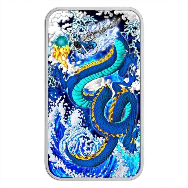 Australia - Silver Rectangle Blue Dragon Metallic Colorized Coin-Bar - 1 oz