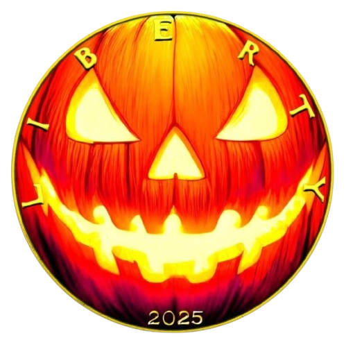 America - Silver Eagle Halloween Pumpkin Head 24k Gold Gilded Colorized Coin - 1 oz
