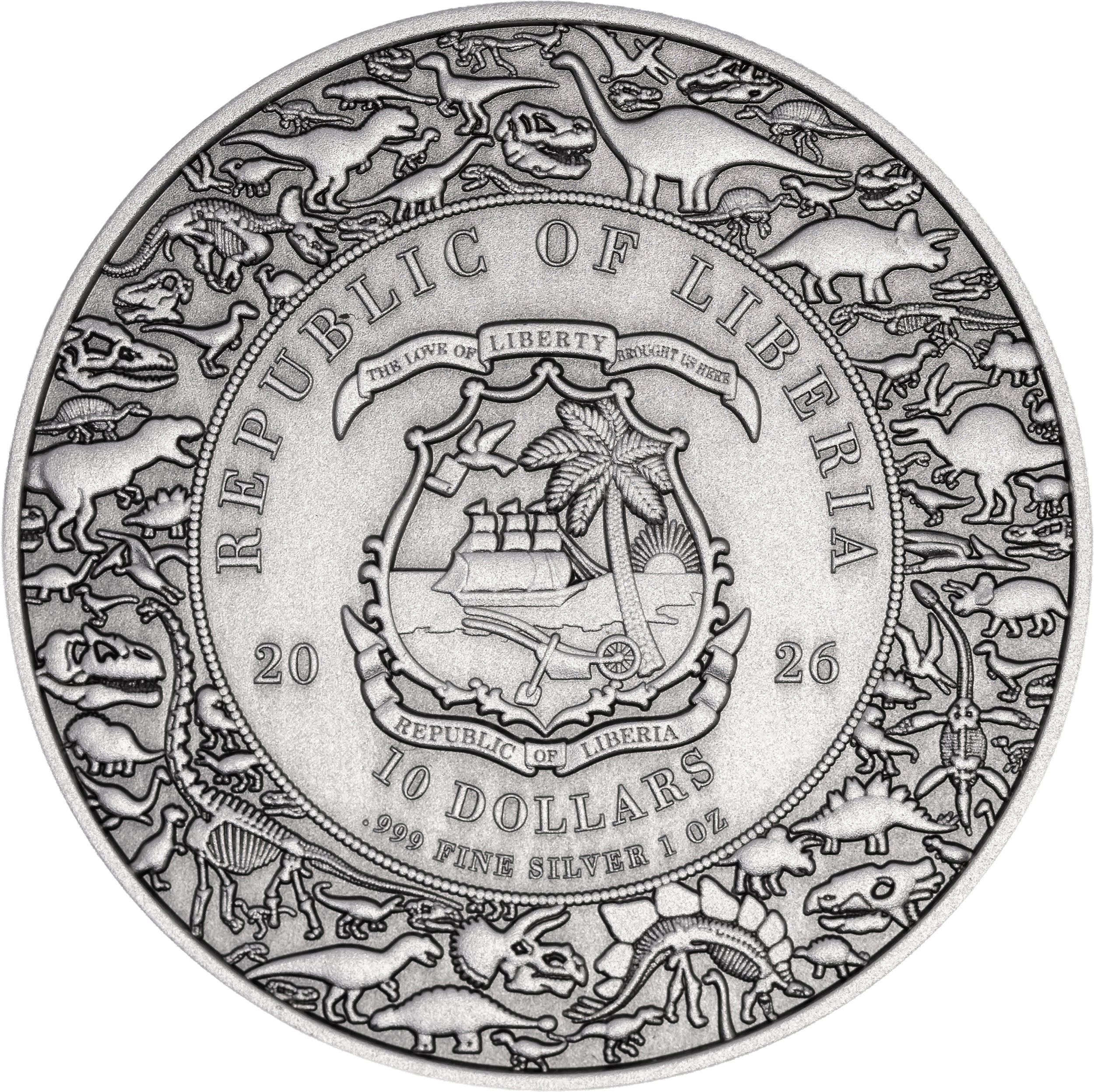 Liberia - Velociraptor UHR Antiqued - Jurassic Life series - 1 oz