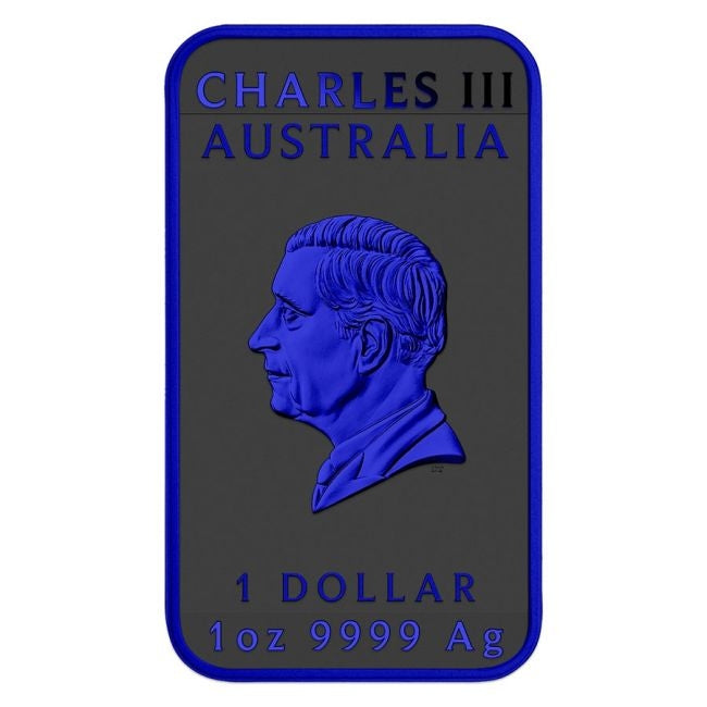 Australia - Silver Rectangle Dragon Cyber Blue Black Platinum Colorized Coin-Bar - 1 oz