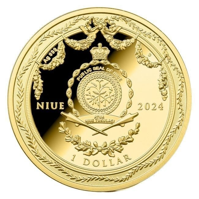Niue - Fabergé Red Table Clock 24k Gold Gilded Proof Silver Coin - 1 oz