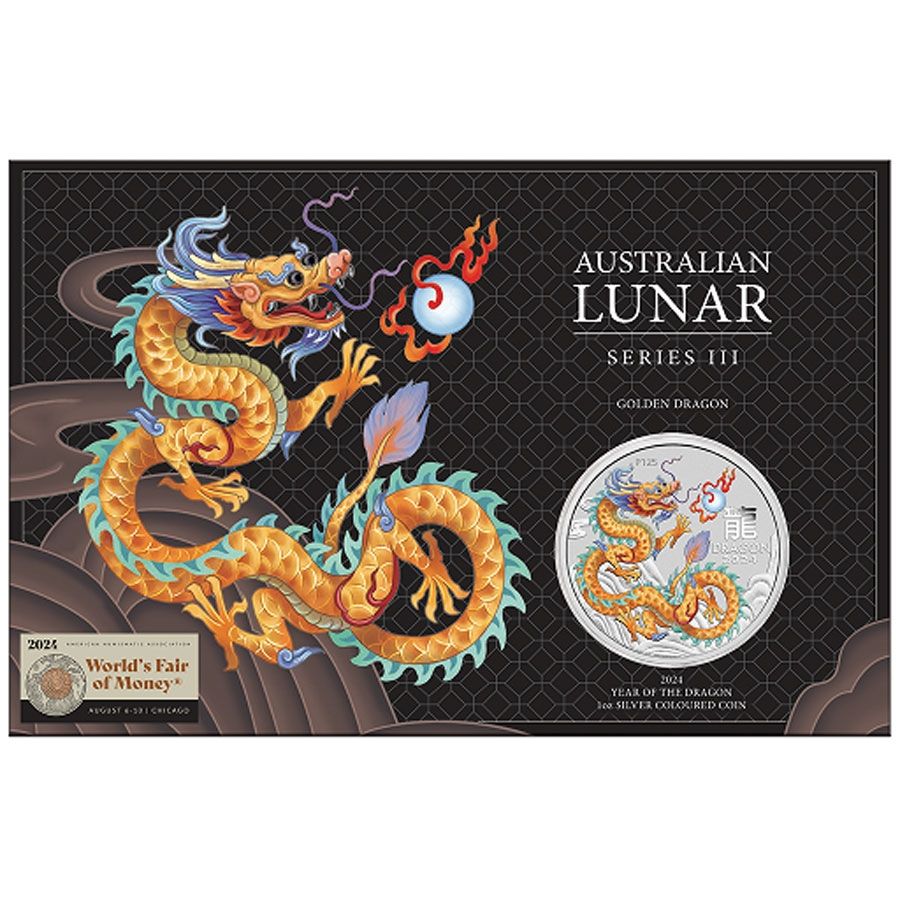 Australian Lunar Year of the Dragon - ANA Coin Show Chicago Special Golden Dragon Colored Silver Coin