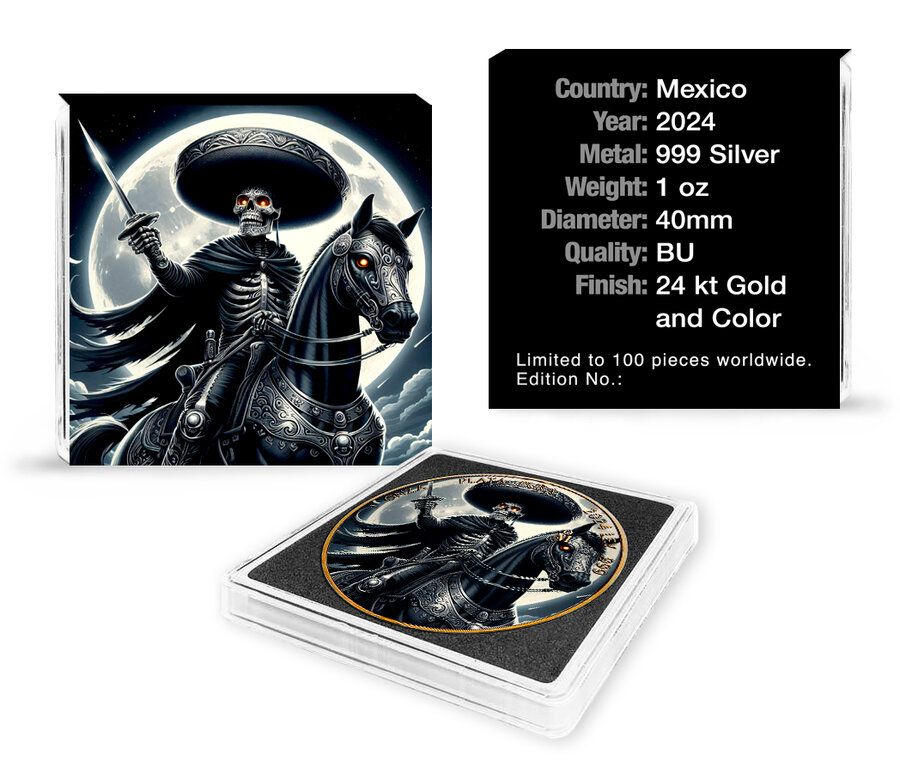 Mexico - Libertad El Charro Negro 24k Gold Gilded Colorized Silver Coin - 1 oz