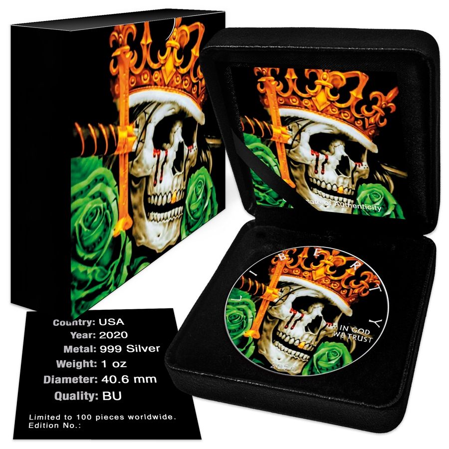 America - Silver Eagle King Skull Colorized Coin - 1 oz