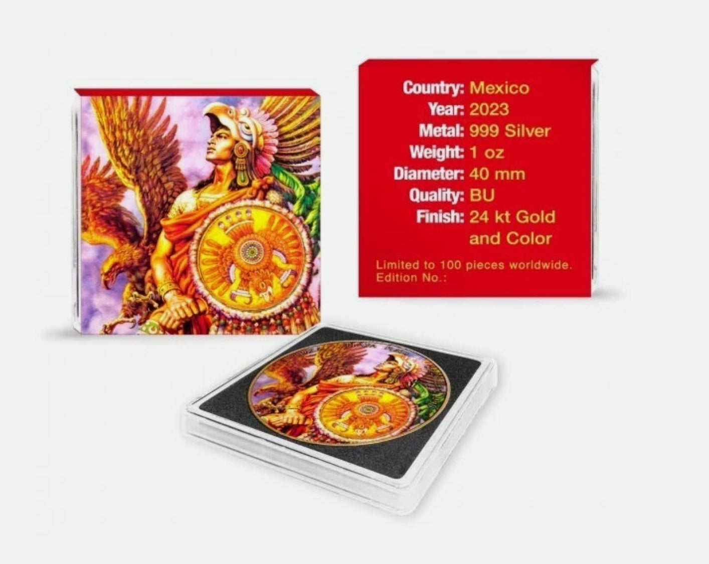 Mexico – Libertad CUAUHTÉMOC The Last Aztec Emperor 24k Gold Gilded Colorized Silver Coin - 1 oz