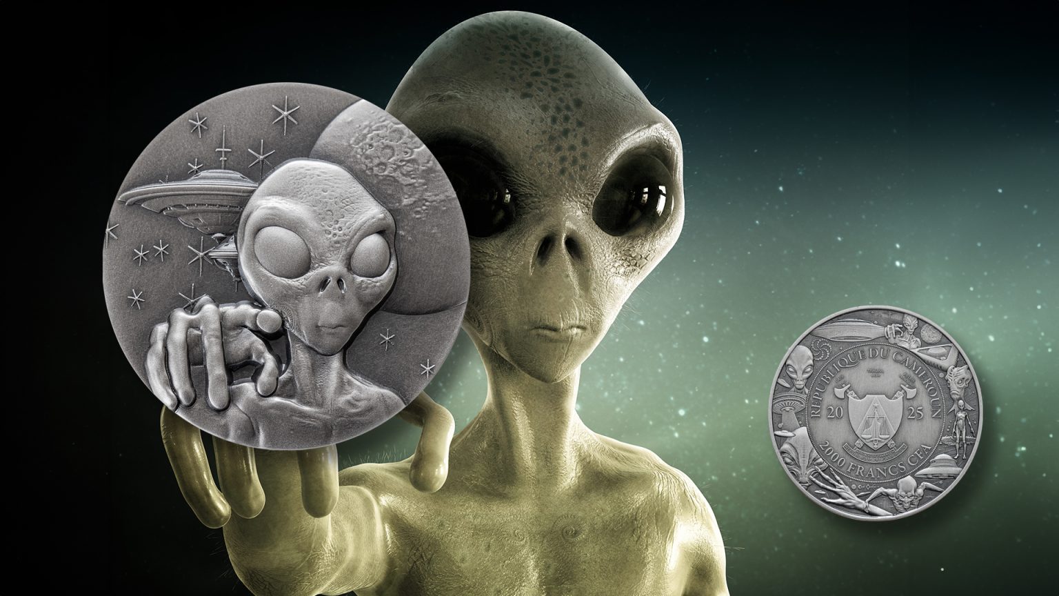 Alien Face UHR 2oz Antiqued – Alien & UFO series 2 oz