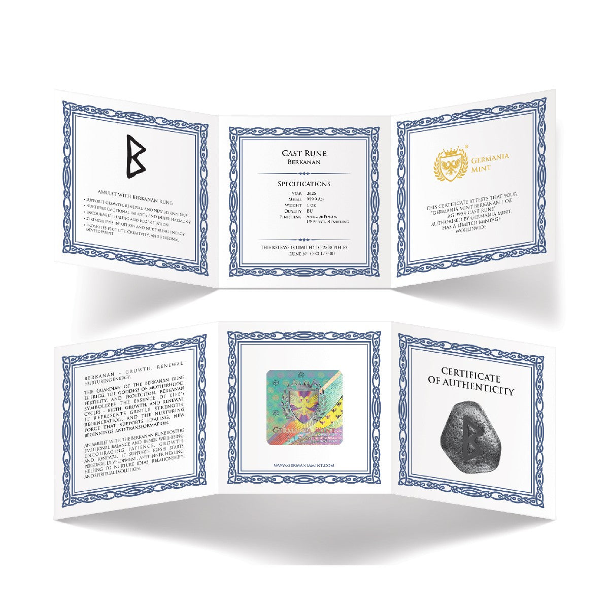 Germania Runes - Berkanan Silver Ennobled Cast Bar - 1 oz