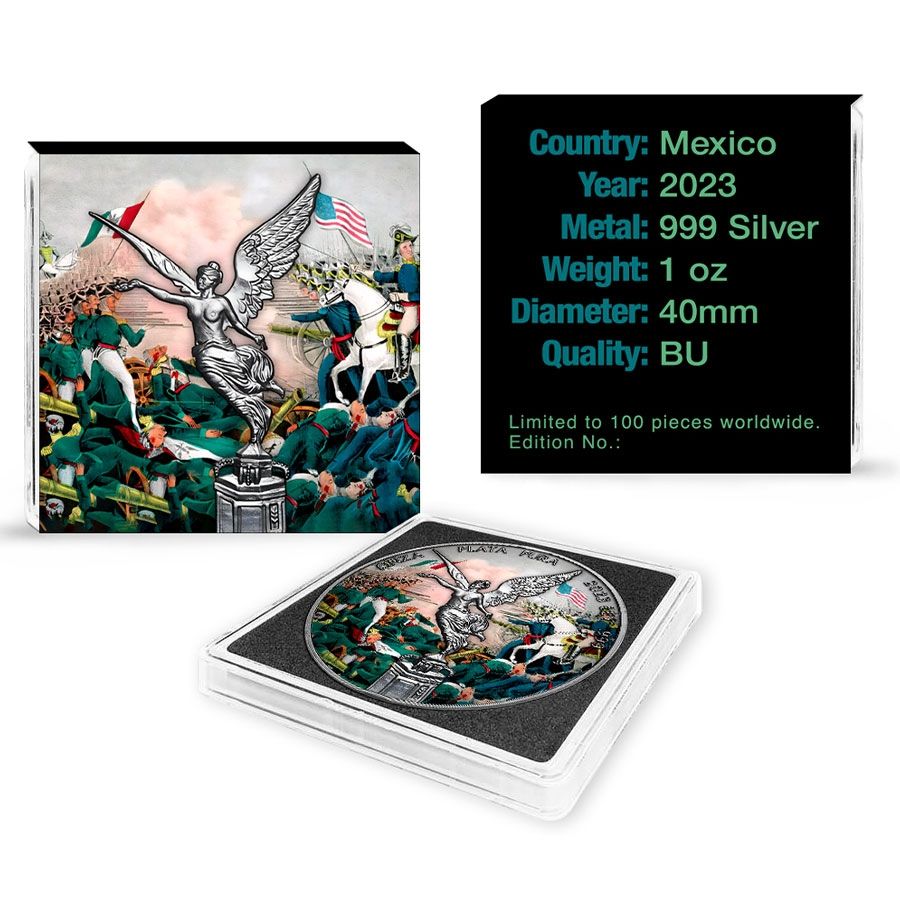 Mexico - Libertad Mexican-American War II Colorized Silver Coin - 1 oz
