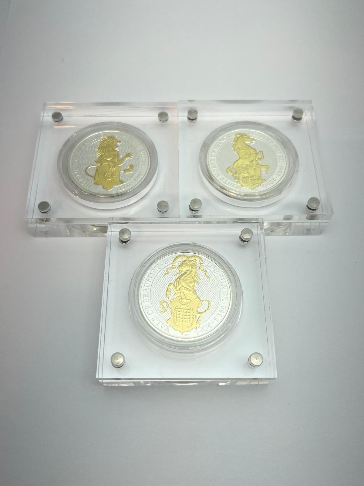 Komplett samling – Queen’s Beasts 11 x 1 oz silver, förgyllda med 24 K guld