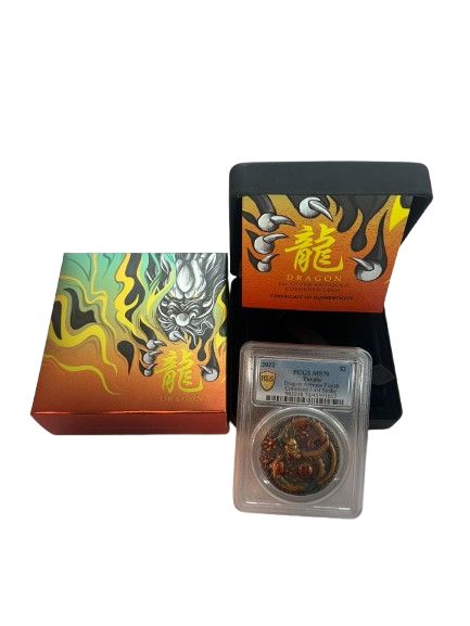 Tuvalu - Dragon Antique Colorized First Strike - PCGS MS 70 - 2 oz