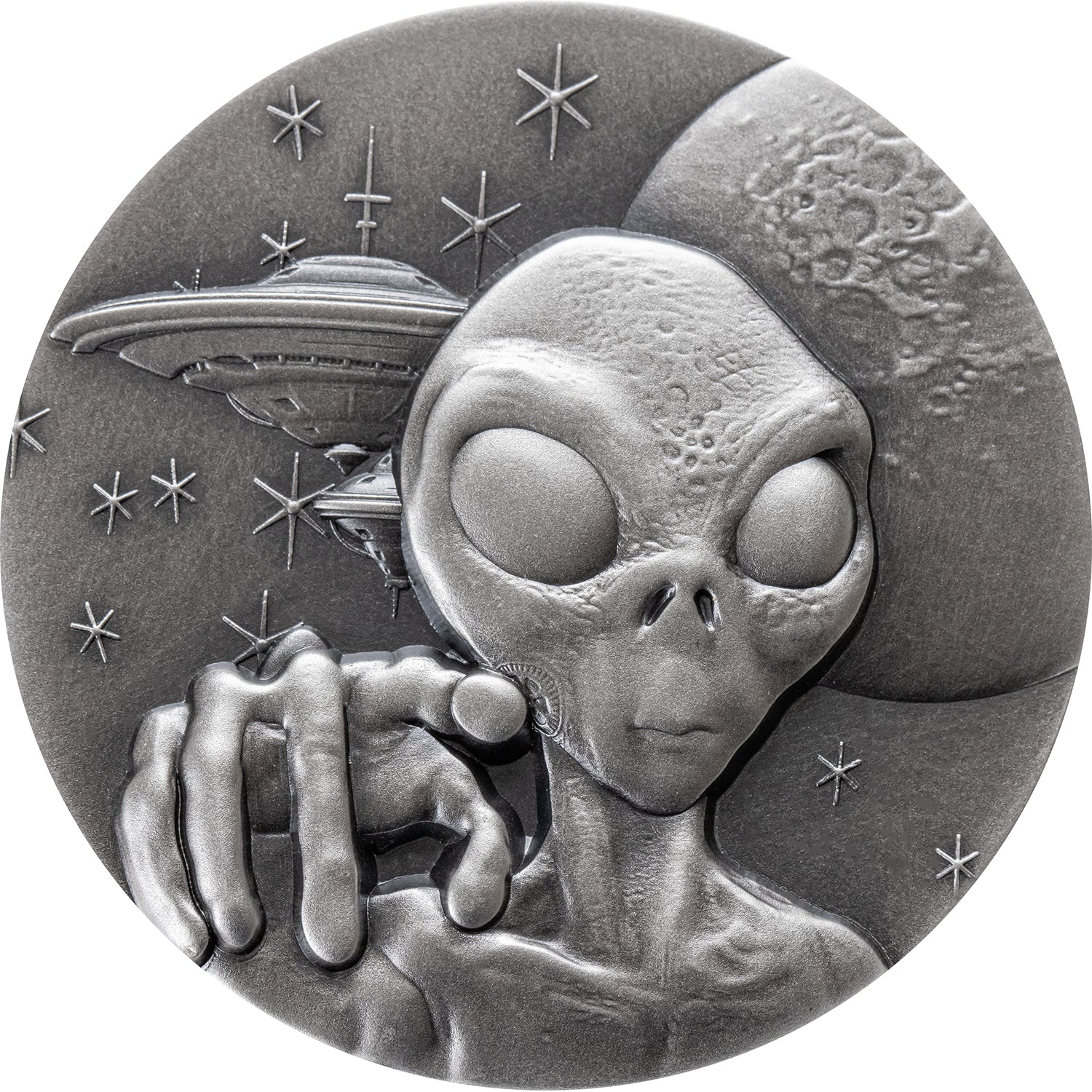 Alien Face UHR 2oz Antiqued – Alien & UFO series 2 oz