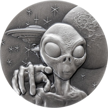 Alien Face UHR 2oz Antiqued – Alien & UFO series 2 oz