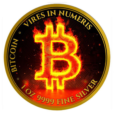 Niue - Burning Bitcoin 24k Gold Gilded Colorized Silver Coin - 1 oz