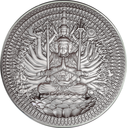 Chad -  Thousand-armed Thousand-eyed Guan Yin Bodhisattva Tri-metal - 2 oz silver