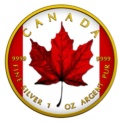 Canada - Maple Real Leaf Canada Flag 24k Gold Gilded Colorized Silver Coin - 1 oz