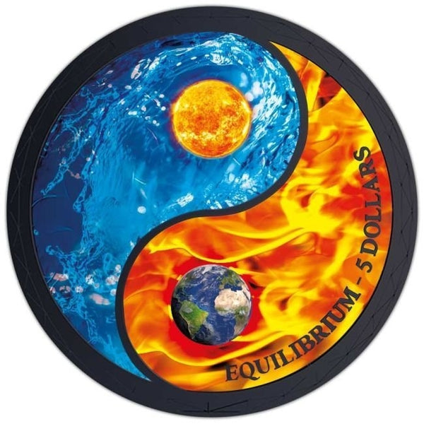 Tokelau - Silver Equilibrium Water Fire Black Platinum Colorized Coin - 1 oz