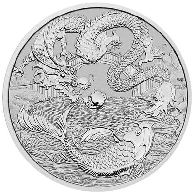 2023 - 1 oz - Australian Chinese Myths and Legends Series Dragon & Koi fish Silver Coin (In Capsule)