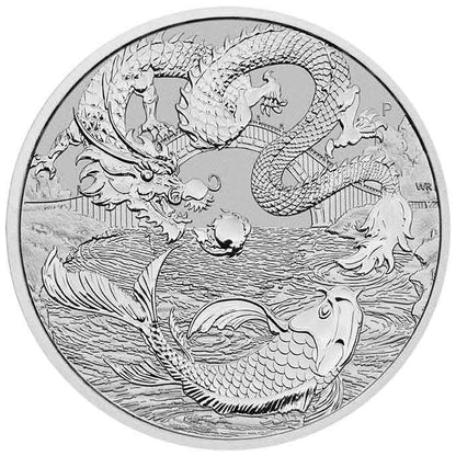 2023 - 1 oz - Australian Chinese Myths and Legends Series Dragon & Koi fish Silver Coin (In Capsule)