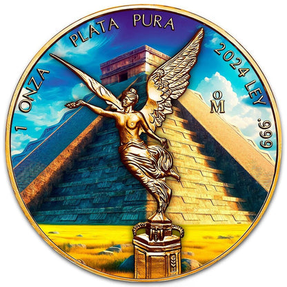 Mexico - Libertad Chichen Itza 24k Gold Gilded Colorized Silver Coin - 1 oz