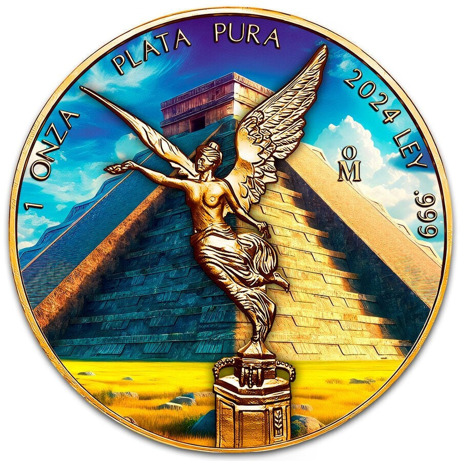 Mexico - Libertad Chichen Itza 24k Gold Gilded Colorized Silver Coin - 1 oz