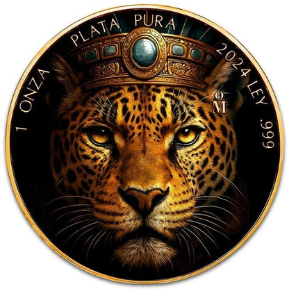 Mexico - Libertad Aztec Jaguar 24k Gold Gilded Colorized Silver Coin - 1 oz