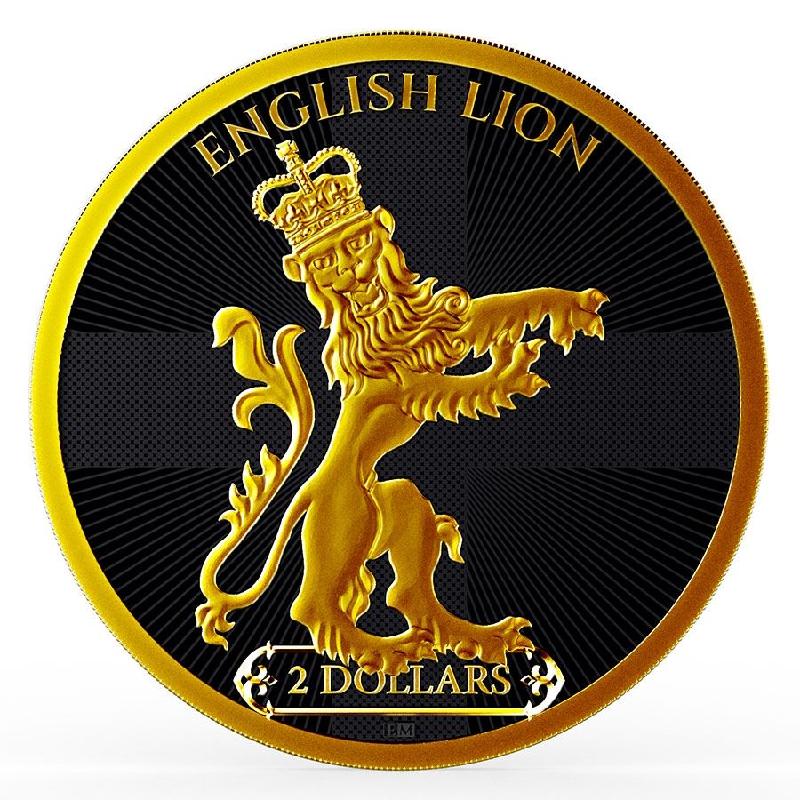 Niue - English Lion Black Platinum 24k Gold Gilded Colorized Silver Coin - 1 oz