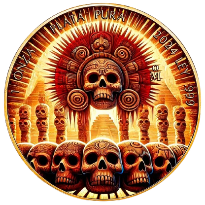 Mexico - Libertad Tzompantli 24k Gold Gilded Colorized Silver Coin - 1 oz