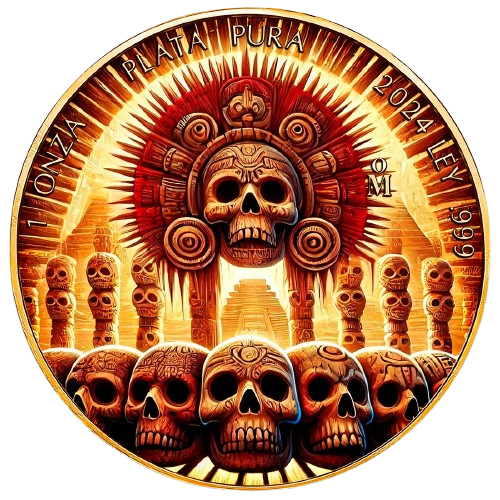 Mexico - Libertad Tzompantli 24k Gold Gilded Colorized Silver Coin - 1 oz