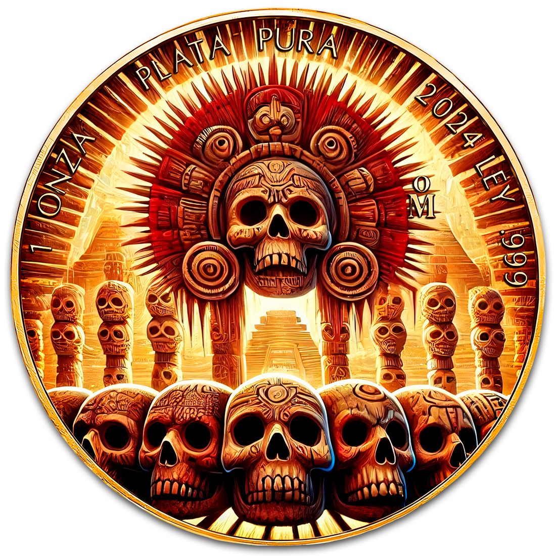 Mexico - Libertad Tzompantli 24k Gold Gilded Colorized Silver Coin - 1 oz