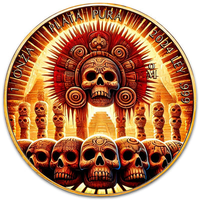 Mexico - Libertad Tzompantli 24k Gold Gilded Colorized Silver Coin - 1 oz