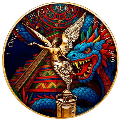 Mexico - Libertad Aztec Pyramid Dragon Colorized Silver Coin - 1 oz