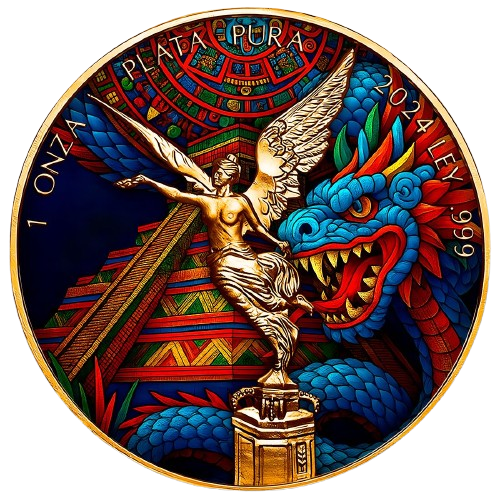 Mexico - Libertad Aztec Pyramid Dragon Colorized Silver Coin - 1 oz