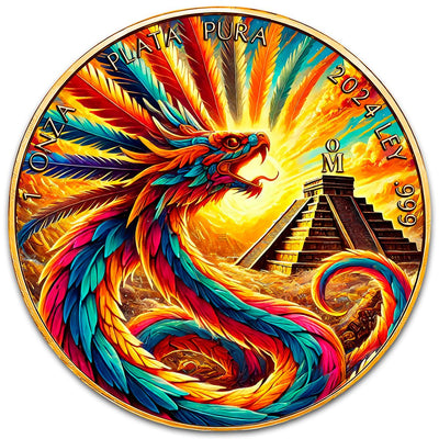 Mexico - Libertad Quetzalcoatl 24k Gold Gilded Colorized Silver Coin