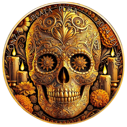 Mexico - Libertad Calavera Dorada 24k Gold Gilded Colorized Silver Coin - 1 oz