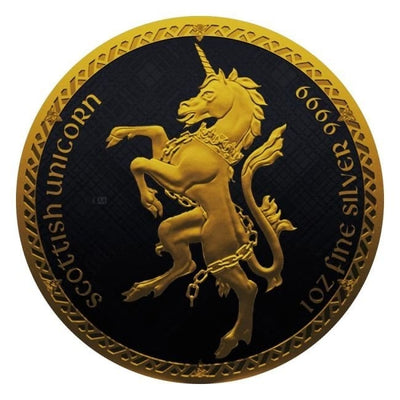 Niue – Silbernes Schottisches Einhorn Schwarz Platin 24k Gold Plattierte Münze – 1 Unze