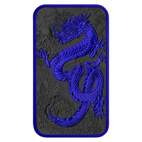 Australia - Silver Rectangle Dragon Cyber Blue Black Platinum Colorized Coin-Bar