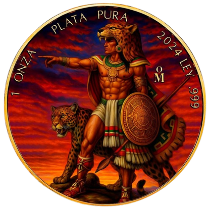 Mexico - Libertad Jaguar Warrior Colorized 24k Gold Gilded Silver Coin - 1 oz