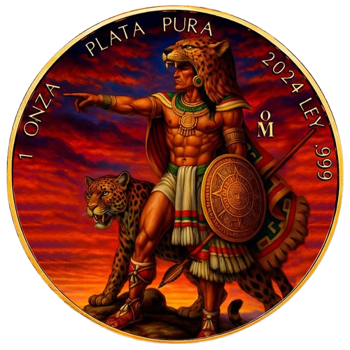 Mexico - Libertad Jaguar Warrior Colorized 24k Gold Gilded Silver Coin - 1 oz