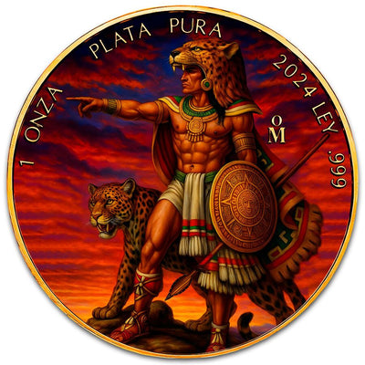 Mexico - Libertad Jaguar Warrior Colorized 24k Gold Gilded Silver Coin - 1 oz