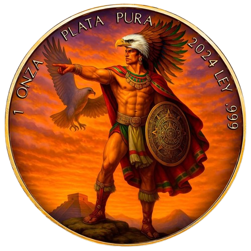 Mexico - Libertad Aztec Eagle Warrior 24k Gold Gilded Colorized Silver Coin - 1 oz